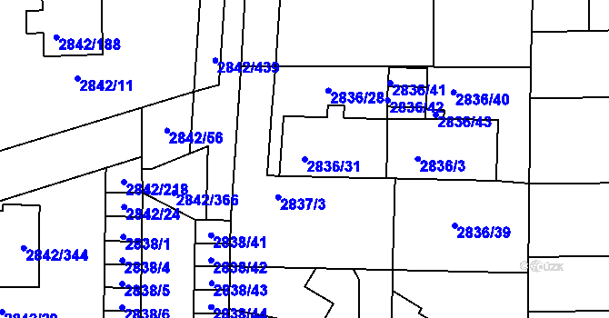 Parcela st. 2836/31 v KÚ Louny, Katastrální mapa