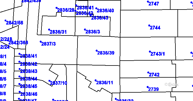 Parcela st. 2836/39 v KÚ Louny, Katastrální mapa