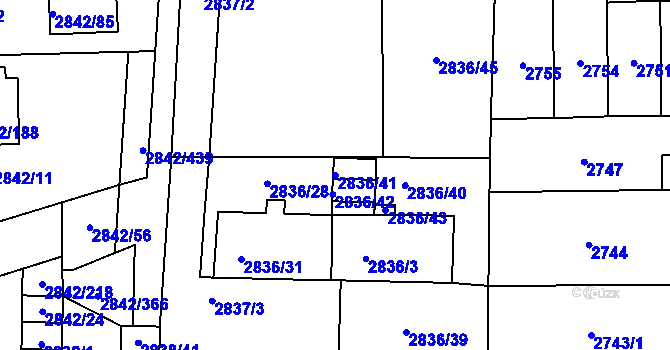 Parcela st. 2836/41 v KÚ Louny, Katastrální mapa
