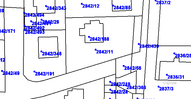 Parcela st. 2842/11 v KÚ Louny, Katastrální mapa