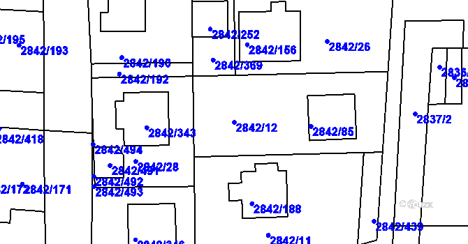 Parcela st. 2842/12 v KÚ Louny, Katastrální mapa
