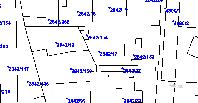 Parcela st. 2842/17 v KÚ Louny, Katastrální mapa