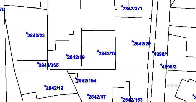 Parcela st. 2842/19 v KÚ Louny, Katastrální mapa