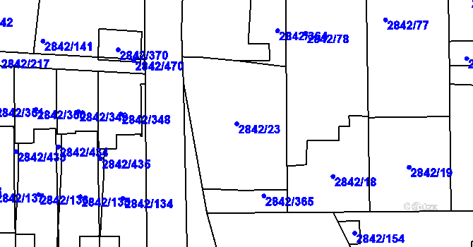 Parcela st. 2842/23 v KÚ Louny, Katastrální mapa