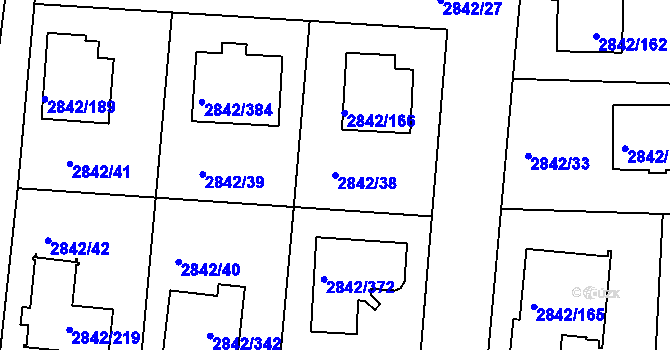 Parcela st. 2842/38 v KÚ Louny, Katastrální mapa