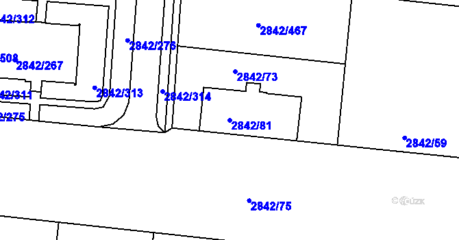 Parcela st. 2842/81 v KÚ Louny, Katastrální mapa