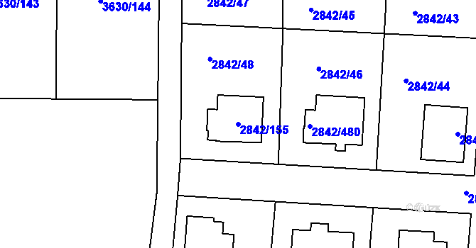 Parcela st. 2842/155 v KÚ Louny, Katastrální mapa