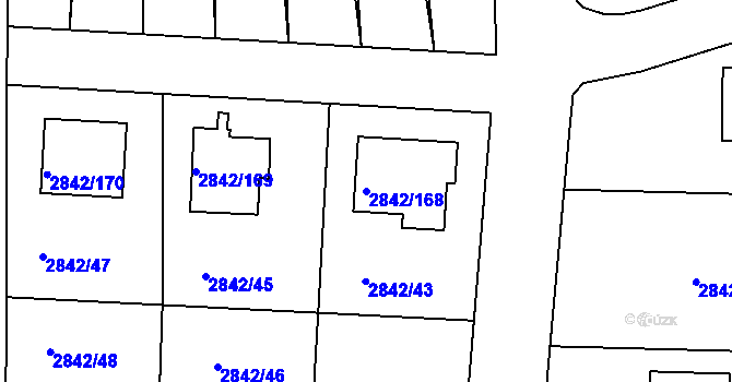 Parcela st. 2842/168 v KÚ Louny, Katastrální mapa