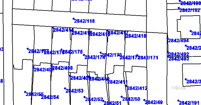 Parcela st. 2842/173 v KÚ Louny, Katastrální mapa