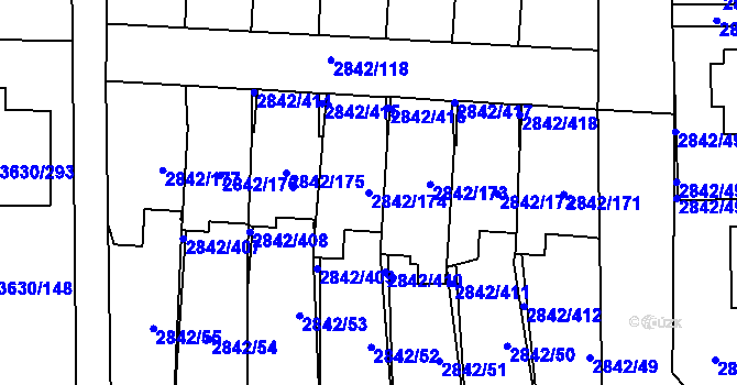 Parcela st. 2842/174 v KÚ Louny, Katastrální mapa