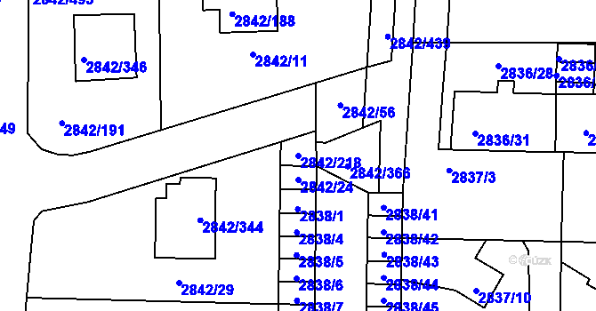 Parcela st. 2842/218 v KÚ Louny, Katastrální mapa