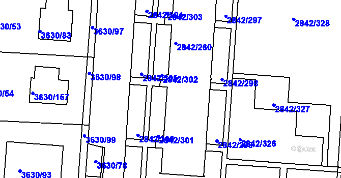Parcela st. 2842/259 v KÚ Louny, Katastrální mapa