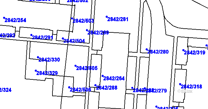 Parcela st. 2842/264 v KÚ Louny, Katastrální mapa
