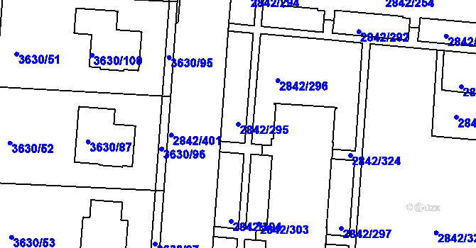 Parcela st. 2842/295 v KÚ Louny, Katastrální mapa
