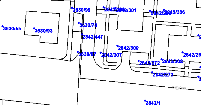 Parcela st. 2842/307 v KÚ Louny, Katastrální mapa