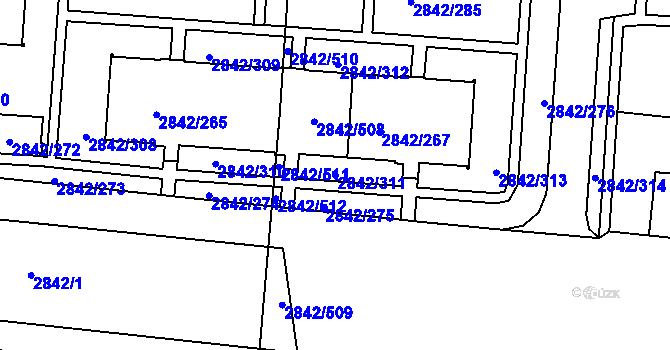 Parcela st. 2842/311 v KÚ Louny, Katastrální mapa