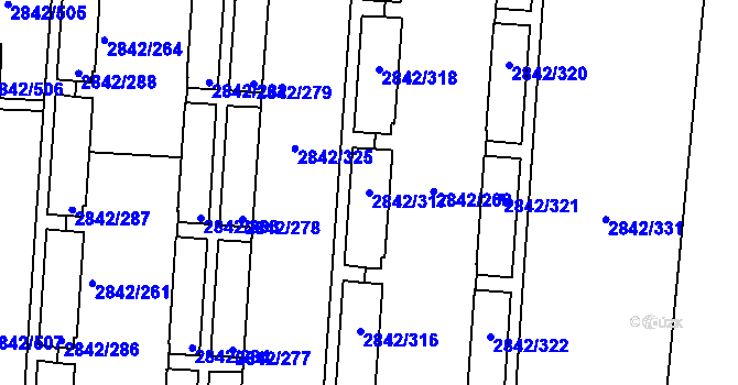 Parcela st. 2842/317 v KÚ Louny, Katastrální mapa