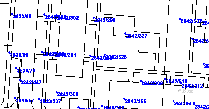 Parcela st. 2842/326 v KÚ Louny, Katastrální mapa