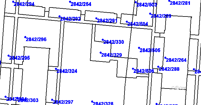 Parcela st. 2842/329 v KÚ Louny, Katastrální mapa