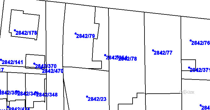 Parcela st. 2842/364 v KÚ Louny, Katastrální mapa