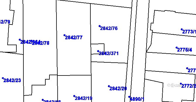 Parcela st. 2842/371 v KÚ Louny, Katastrální mapa