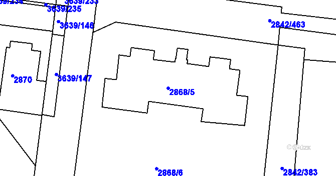 Parcela st. 2868/5 v KÚ Louny, Katastrální mapa