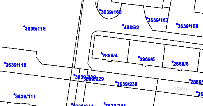 Parcela st. 2869/4 v KÚ Louny, Katastrální mapa