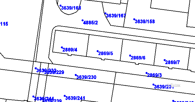 Parcela st. 2869/5 v KÚ Louny, Katastrální mapa
