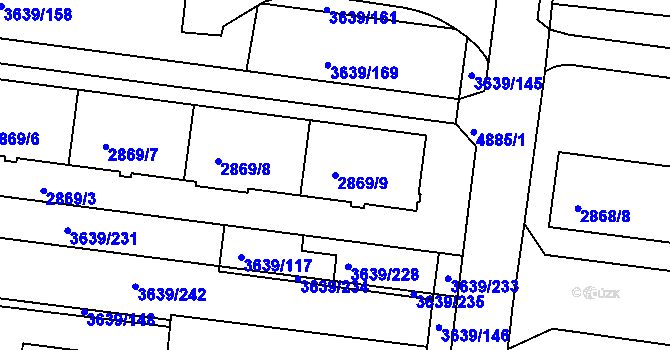 Parcela st. 2869/9 v KÚ Louny, Katastrální mapa