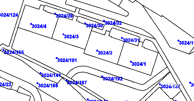 Parcela st. 3024/2 v KÚ Louny, Katastrální mapa