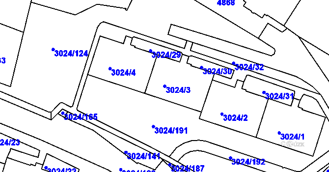 Parcela st. 3024/3 v KÚ Louny, Katastrální mapa