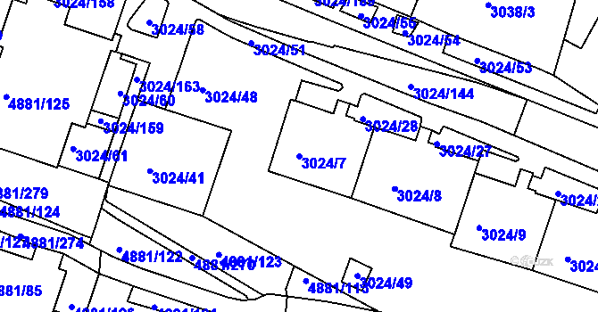 Parcela st. 3024/7 v KÚ Louny, Katastrální mapa