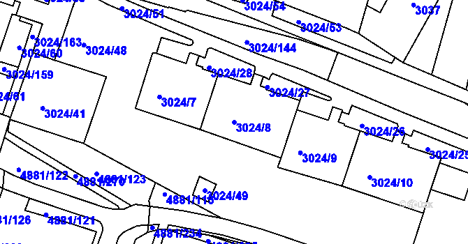 Parcela st. 3024/8 v KÚ Louny, Katastrální mapa