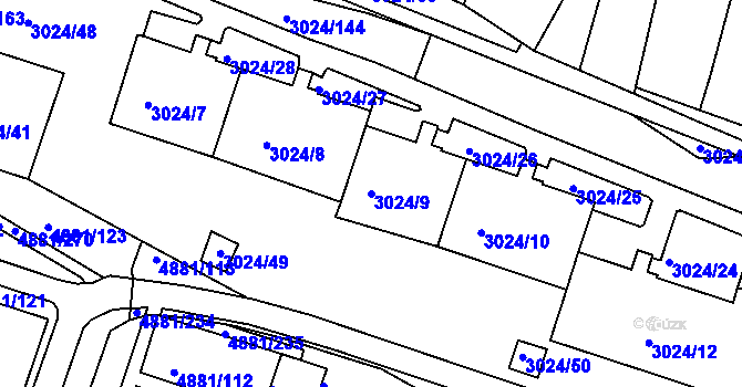Parcela st. 3024/9 v KÚ Louny, Katastrální mapa
