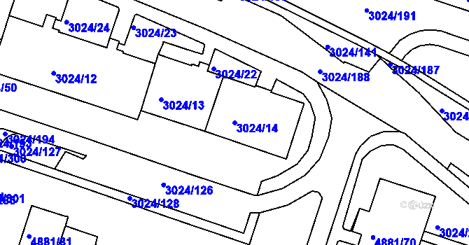 Parcela st. 3024/14 v KÚ Louny, Katastrální mapa
