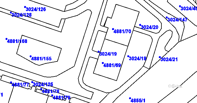 Parcela st. 3024/19 v KÚ Louny, Katastrální mapa