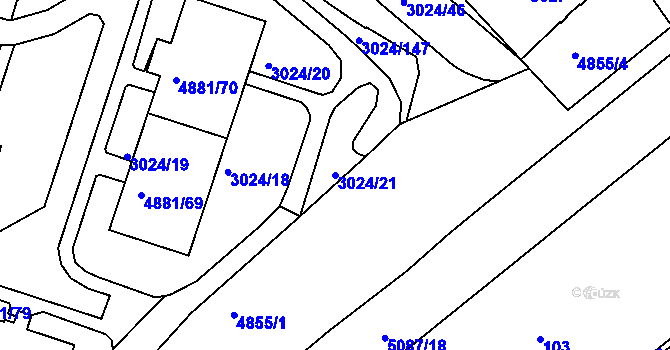 Parcela st. 3024/21 v KÚ Louny, Katastrální mapa