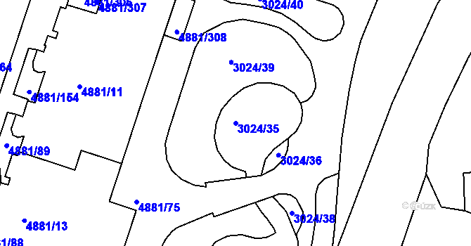 Parcela st. 3024/35 v KÚ Louny, Katastrální mapa