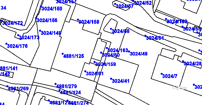 Parcela st. 3024/60 v KÚ Louny, Katastrální mapa