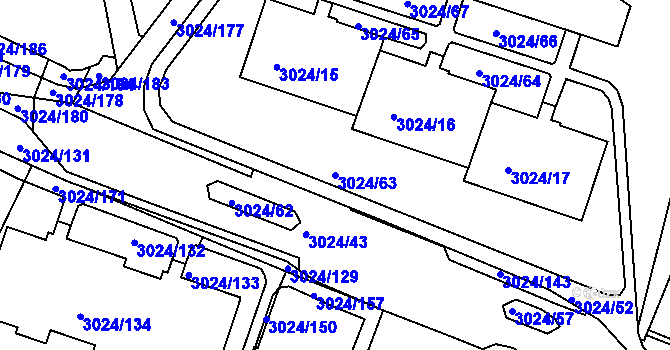 Parcela st. 3024/63 v KÚ Louny, Katastrální mapa