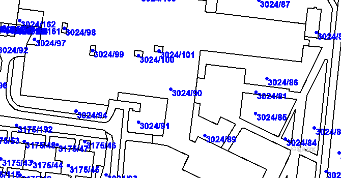 Parcela st. 3024/90 v KÚ Louny, Katastrální mapa