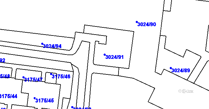 Parcela st. 3024/91 v KÚ Louny, Katastrální mapa