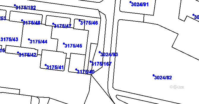Parcela st. 3024/93 v KÚ Louny, Katastrální mapa