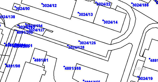 Parcela st. 3024/126 v KÚ Louny, Katastrální mapa