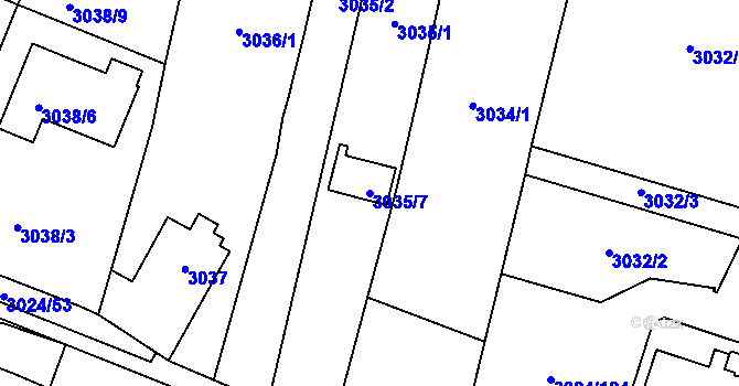 Parcela st. 3035/7 v KÚ Louny, Katastrální mapa