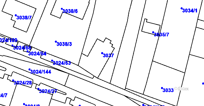 Parcela st. 3037 v KÚ Louny, Katastrální mapa