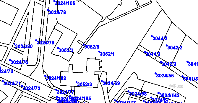 Parcela st. 3052/1 v KÚ Louny, Katastrální mapa
