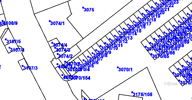 Parcela st. 3070/9 v KÚ Louny, Katastrální mapa
