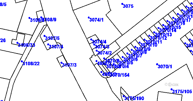 Parcela st. 3074/2 v KÚ Louny, Katastrální mapa