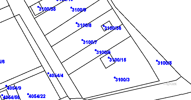 Parcela st. 3100/6 v KÚ Louny, Katastrální mapa